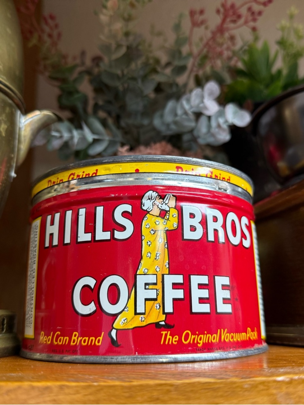 1960s Mid-Century Vintage Collectible Hills Bros Red Coffee Can Tin